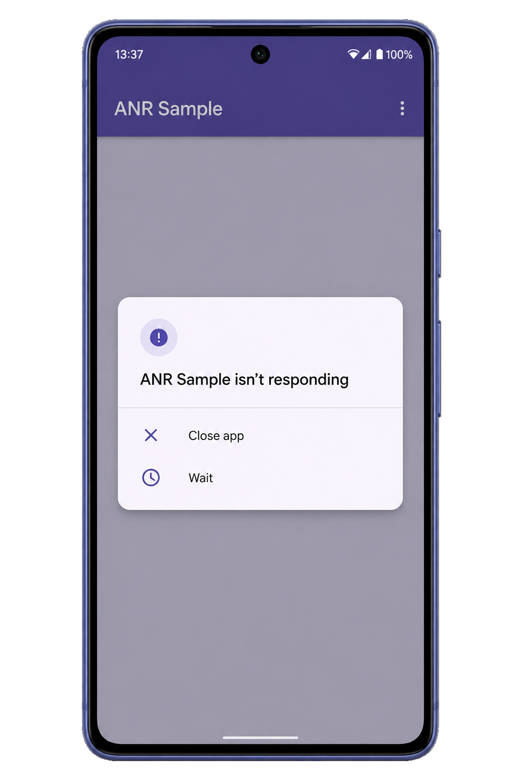 ユーザーに表示される ANR ダイアログ。