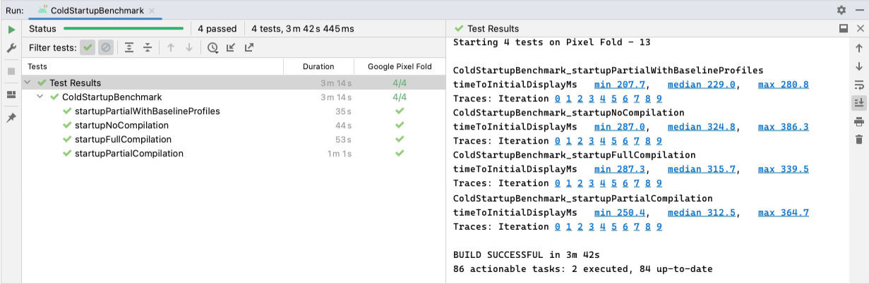 Wyniki testu ColdstartupBenchmark