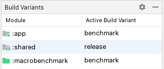 Benchmark variants for multi-module project with release and benchmark
build types selected