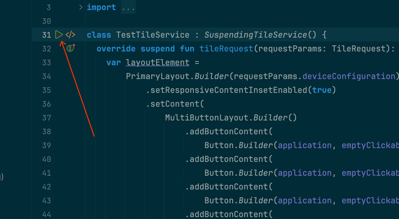 تصویر صفحه با فلش قرمز که به "▷" در حاشیه اشاره دارد