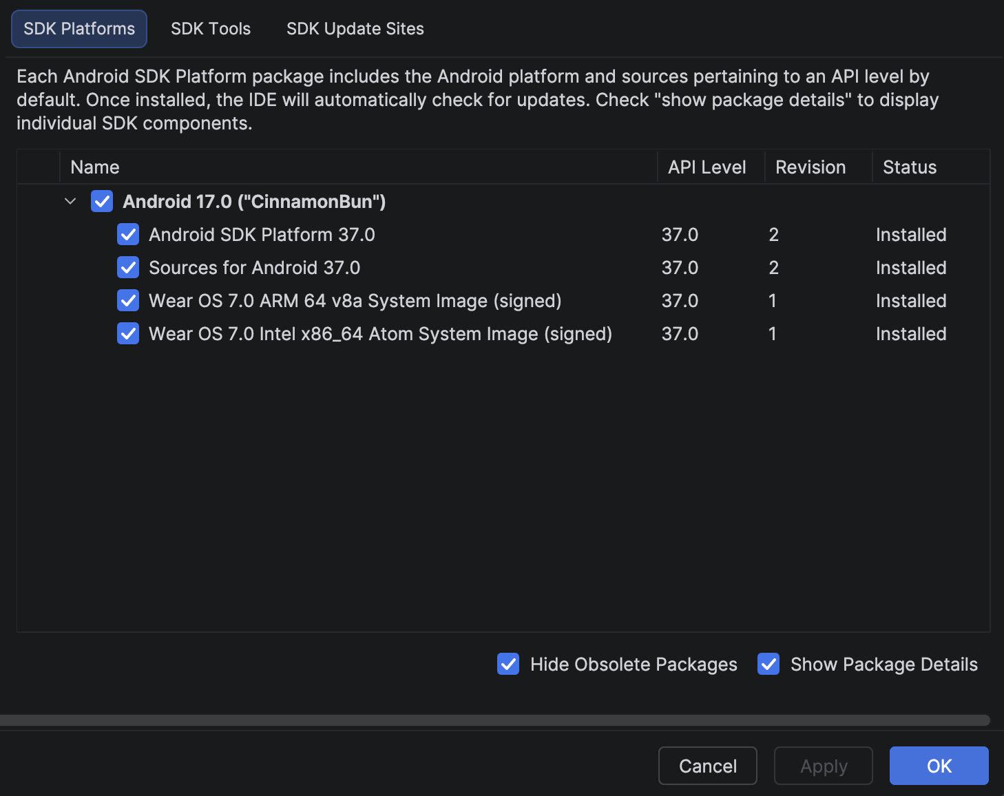 Android Studio che mostra la selezione dell'immagine di sistema Wear OS 7