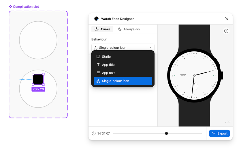 O menu suspenso &quot;Comportamento&quot; aparece perto do canto superior esquerdo da janela.
