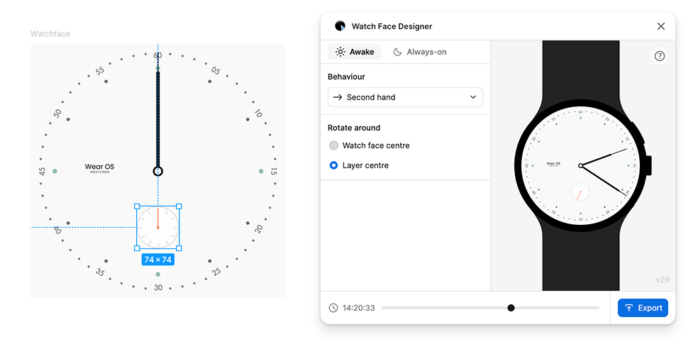 Perilaku rotasi muncul di tengah kiri jendela