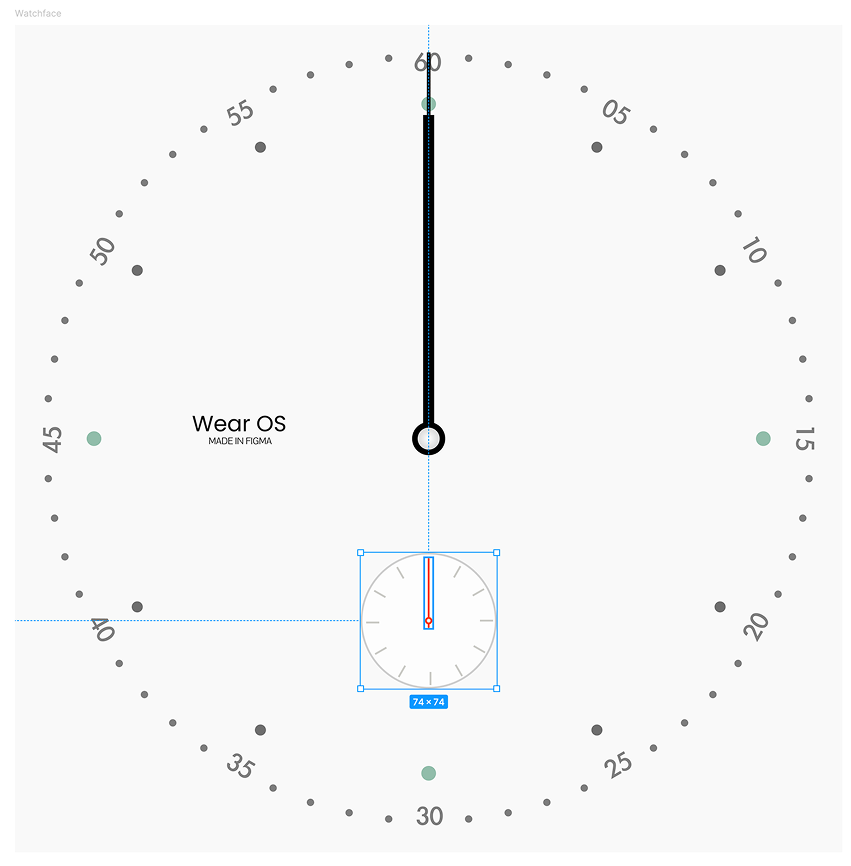 Un buen valor predeterminado para la manecilla es apuntar desde el centro hacia la parte superior del subdial.