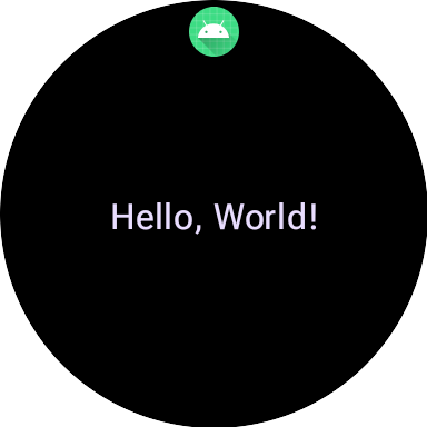 Um bloco do Wear OS criado com o Material 3, mostrando o texto "Hello World".