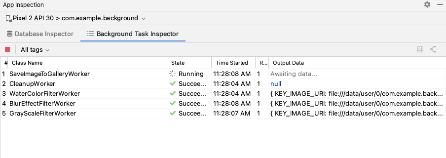 Screenshot of the Background Task Inspector window.